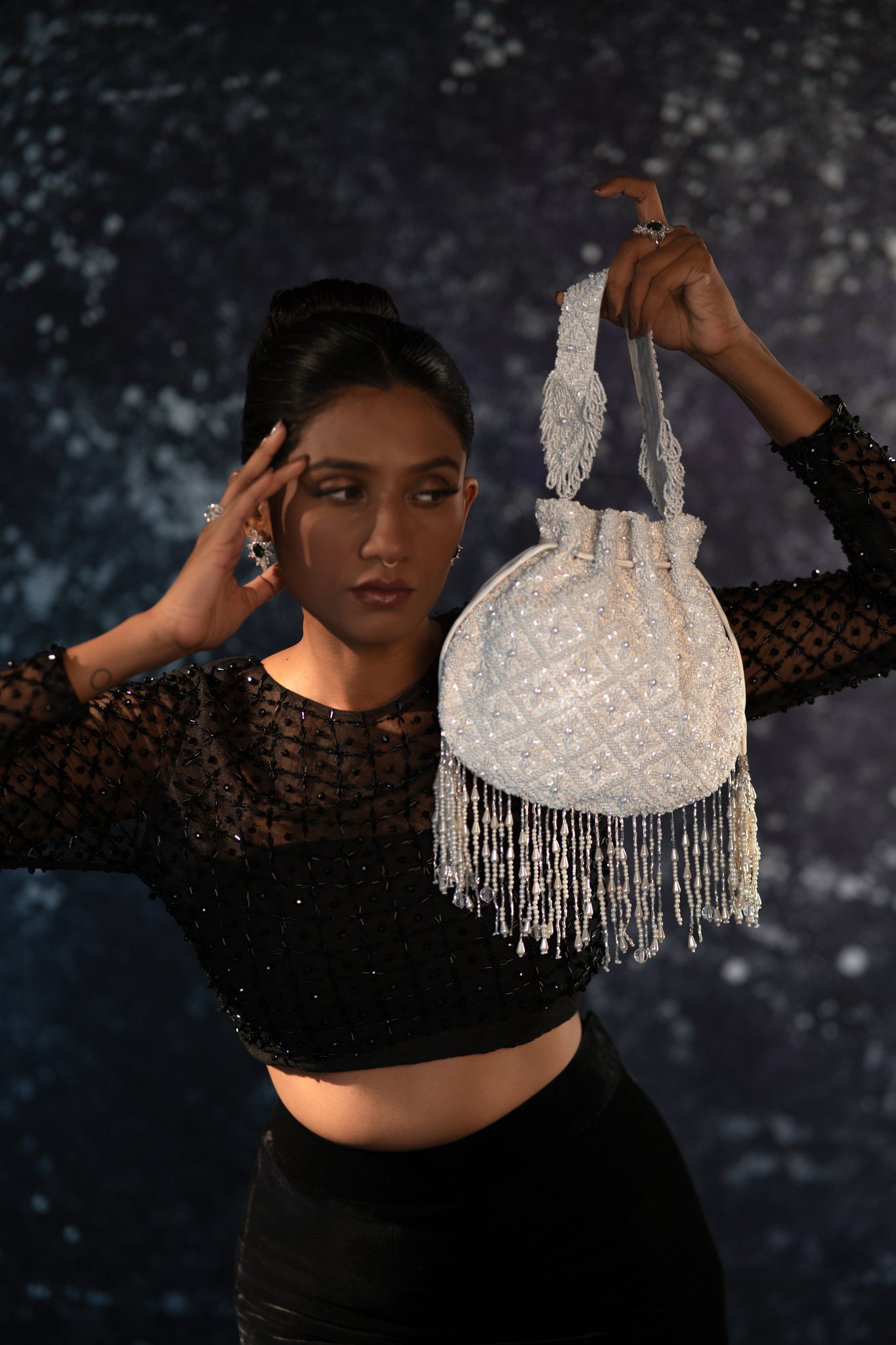 White Waterfall Potli Bag